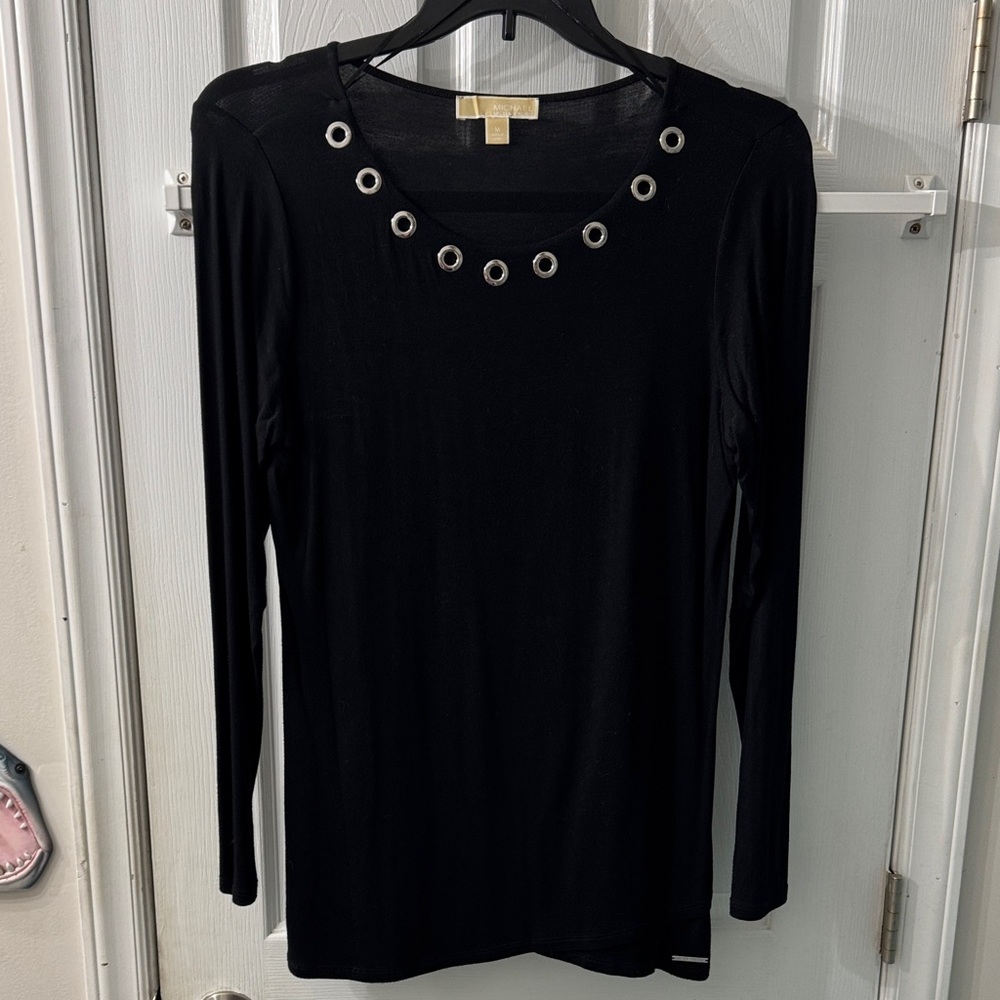 Michael Kors Black Long Sleeve Top with Metallic Accents